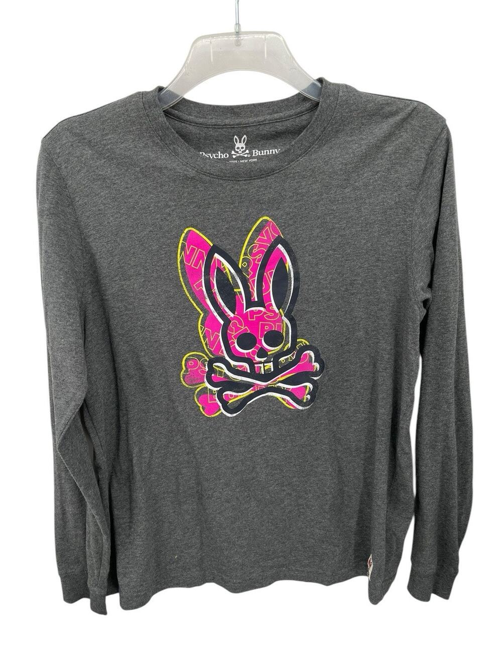Psycho Bunny Graphic T-shirt Long Sleeve Gray Cotton Size 5 Medium